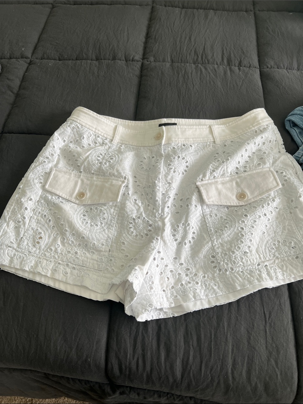 Express White Eyelet Cotton Cargo Pocket Shorts